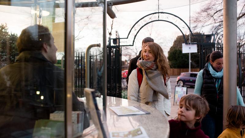 Visitors at the Botanic Garden ticket kiosk