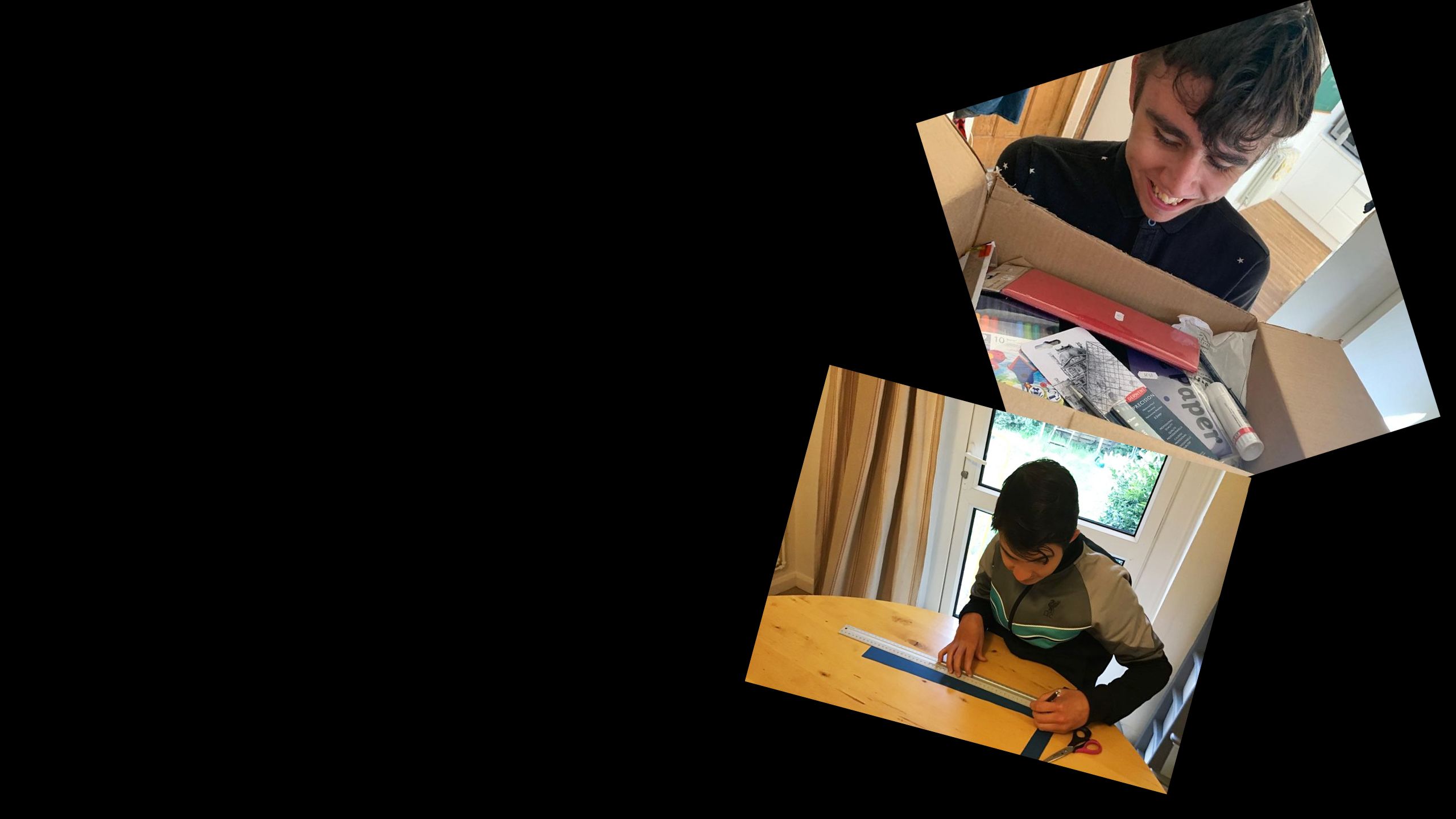A Arts Pioneer using a ruler and craft materials at the kitchen table