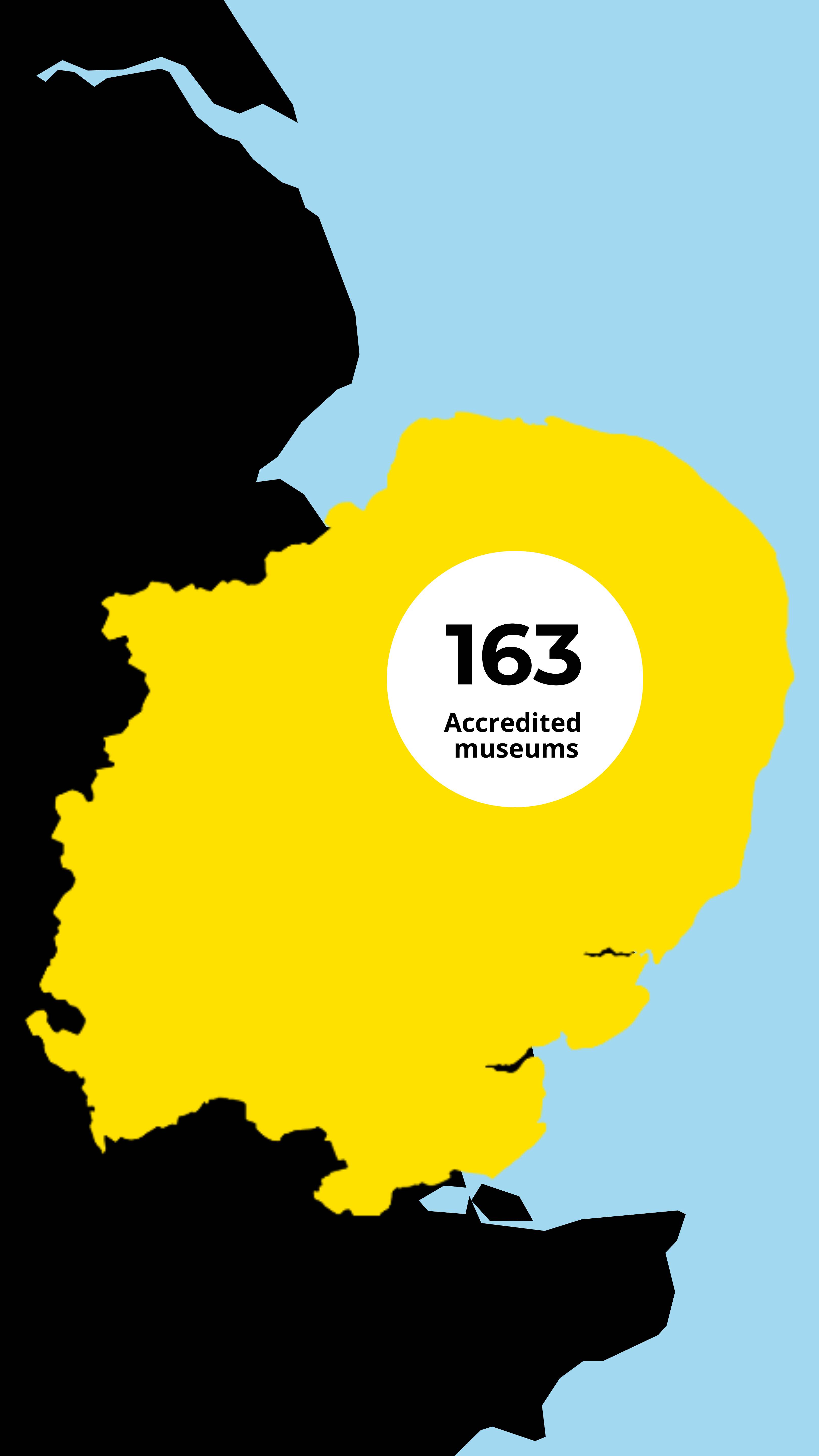 Graphic showing the East of England with the caption 163 Accredited Museums