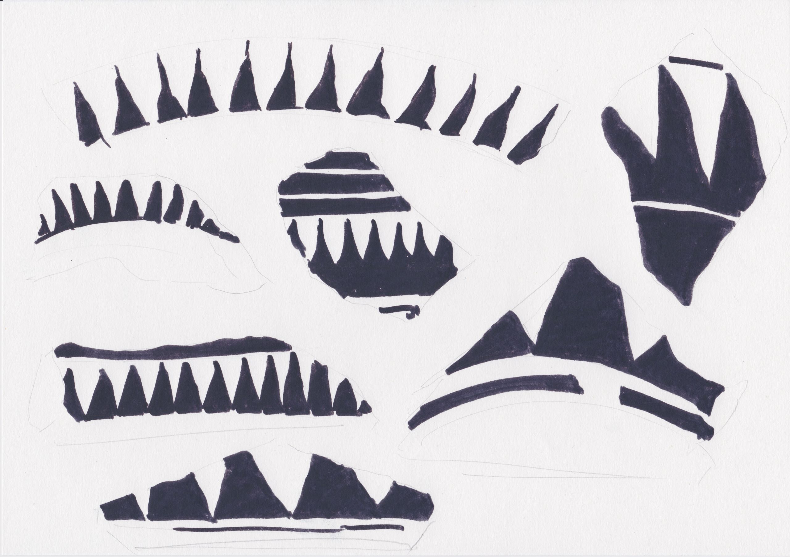 Drawings of patterns on sherds