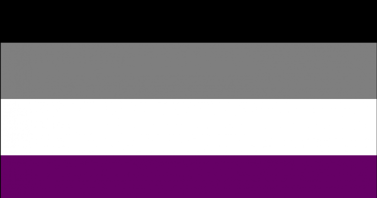 Flag with four horizontal stripes. Top to bottom: black, grey, white, purple.