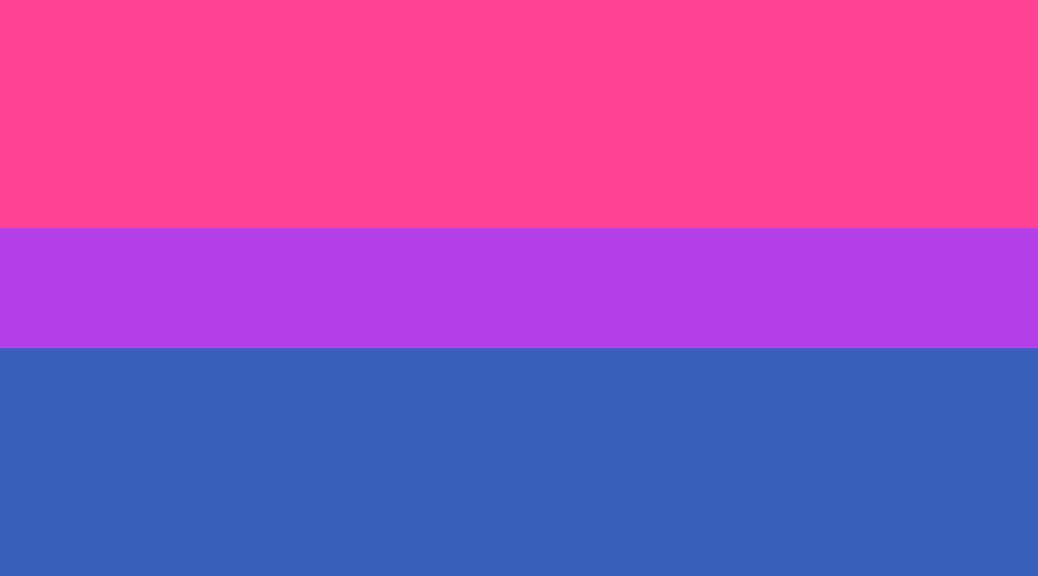 A flag with two large horizontal stripes, pink on top and blue below, with a smaller purple stripe running horizontally through the middle.