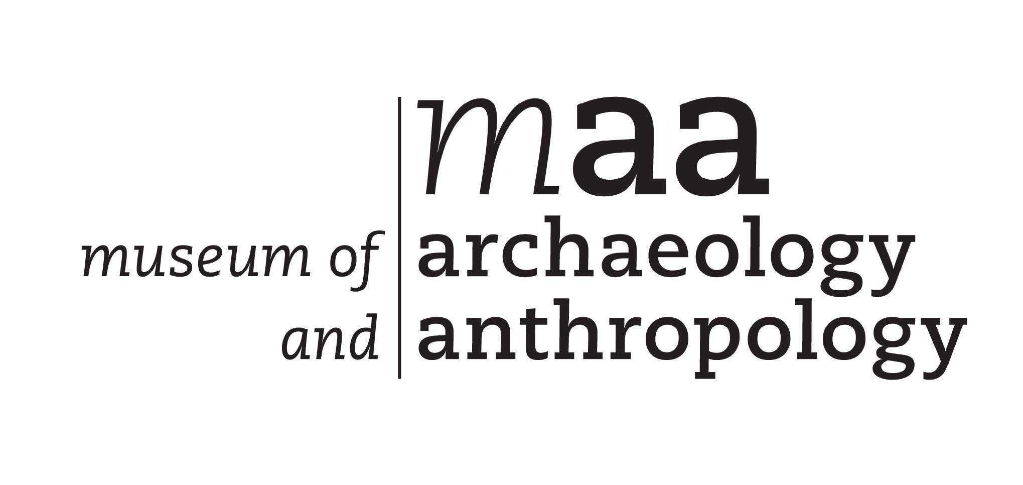 'MAA: Museum of archaeology and anthropology' set in a clear logo, with no images. The font is a black chunky serif, all in lower case.